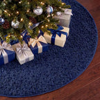 Skylety 48'' Christmas Tree Skirt Rug Embossing Xmas Tree Skirt, Navy by Skylety