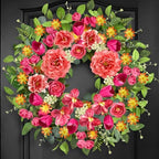 ICX 24 Inch Spring Wreaths for Front Door with Pink Peony Tulip Orchid by ICXSeasonalFlowersGardenDecor
