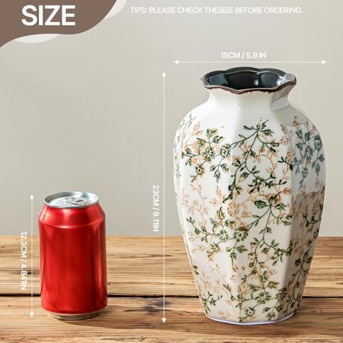 Ceramic Flower Vase for Home Decor, Vintage Green Decorative Vase 9.1 Inch - Image 6