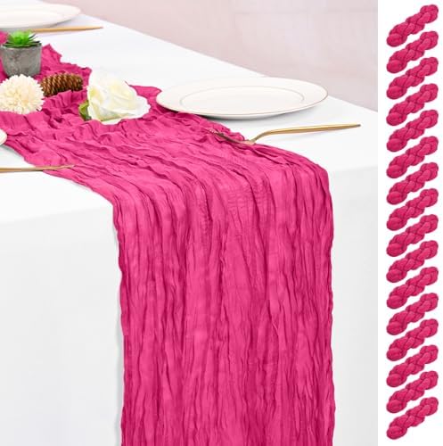 16 Pack Hot Pink Table Runner 10FT Cheesecloth Table Runner Boho Gauze Table Runners Long Rustic Sheer Fabric Table Runners for Wedding Party Bridal Shower Farmhouse & Home Decor by Lumaycens