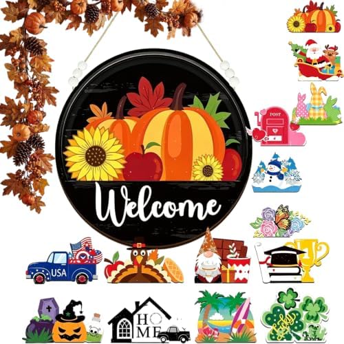 Interchangeable Door Sign Welcome Sign for Every Season,Slot-In Design,B14 by HIDRUO