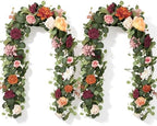 Aneco 2 Pack Artificial Eucalyptus Garland with Flowers 12FT Flower Garland Artificial Rose Floral Vine Garlands for Wedding Bridal Shower Party Backdrop Wall Table Mantle Table Decor, Terracotta by Aneco