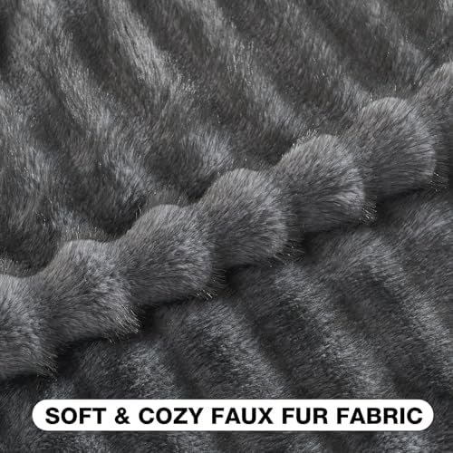 FUTEI Pack of 2 Faux Mink Fur Throw Pillow Covers 24x24 Inch, Dark Grey - Image 2