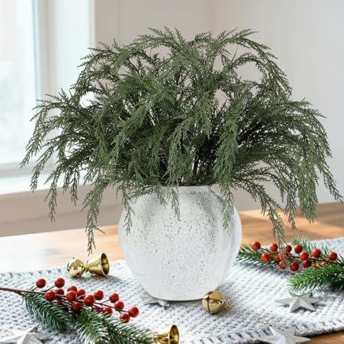 Giegxin 10 Pcs 24 Inch Christmas Artificial Cedar Branches Realistic Modern Greenery Norfolk Pine Stems Xmas Faux Pine Sprays Picks for Vase DIY Christmas Tree Garland Wreath, Festive Home Decor by Giegxin