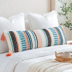 NUYECY Chenille and Cotton Long Pillow for Bed,Striped Textured Boho Long Lumbar Throw Pillow Cover 14x36,Neutral Accent Decorative Extra Long Body Pillow Case for Couch Sofa Bedroom,Turquoise - Image 5