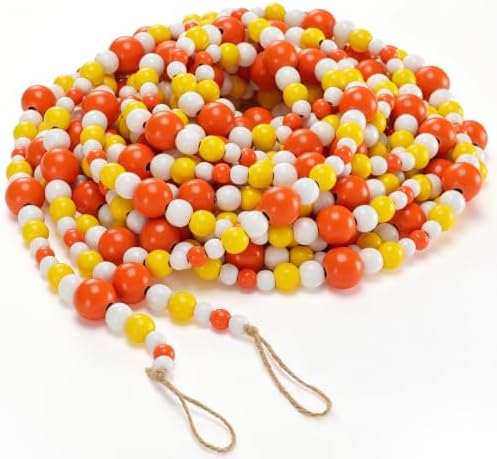 Giegxin Fall Wood Bead Garland 32.8 Ft, Orange Yellow White Gradient Wooden Bead Garland, Farmhouse Rustic Autumn Harvest Decor for Mantel Tiered Tray Shelf Table Centerpiece Home Decorations by Giegxin