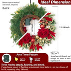 Christmas Wreaths for Front Door–24Inch Outdoor Christmas Door Wreath with Lights,Classic Xmas Wreath with Pinecone,White Berries and Silver Ornaments Design, Holiday Outdoor Wreaths Decor - Image 4