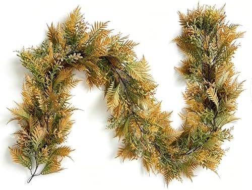 HipTree 6FT Artificial Fall Garland with Fern Eucalyptus Leaves for Mantle by HipTree