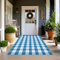 Buffalo Plaid Outdoor Rugs, 4'x6' Blue and White Checkered Indoor Outdoor Area Rug, Layering Rug for Welcome Door Mat, Washable Cotton Woven Farmhouse Mat for Spring Easter Front Porch Décor by Homydecor