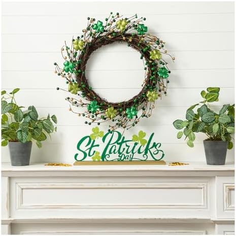 Glitzhome 20" St.Patrick's Shamrock Berry Wreath, Artificial Wreaths Garland for Holiday Front Door Wall Window Party Decor by Glitzhome