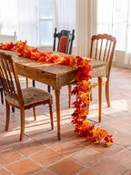6PCS Yellow-Red Fall Maple Leaves Garland, 5.6Ft Artificial Maple Leaf Autumn Garland Hanging Fall Vines Table Decorations Front Door Fall Decor Thanksgiving Decorations Decor Outside Indoor Decor - Image 4