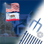 ZMTECH 12 FT Heavy Duty Flag Pole with Solar Light & 5 Pronges Base in Ground for Yard, Tangle Free Spinning Stainless Steel,Windproof, Fit for 2 Flags, 1 Pack, Blue by HighQualityGardeningTools