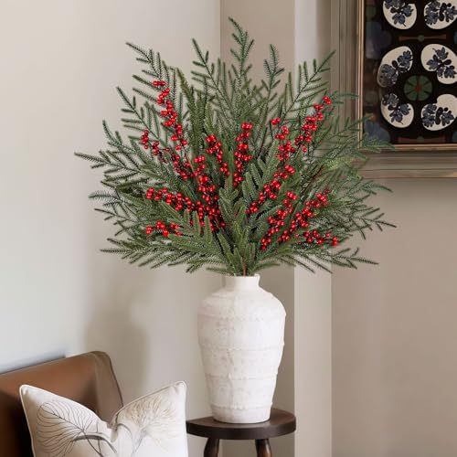ICX 4Pcs 36" Real Touch Norfolk Pine Stems with Red Berry Faux Xmas Sprigs - Image 6