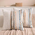 Boho Chenille Tufted Couch Throw Pillow Covers 18x18 Inch Set of 2 Farmhouse Striped Decorative Pillow Covers Accent Neutral Pillowcase Caramel Brown Blue Cushion Cover for Livingroom Sofa Bed by KOOLIFE