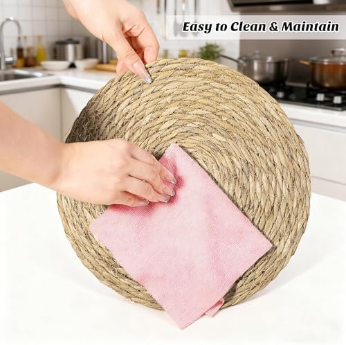 Elcoho 40 Pieces Round Woven Placemats 13.8 Inch Boho Rattan Placemats Farmhouse Braided Place Mats Woven Plate Chargers Rustic Wicker Table Mats for Dining Table - Image 4