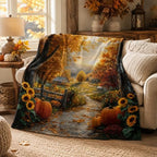 Autumn Country Road Flannel Throw Blanket 80X60in - Image 4
