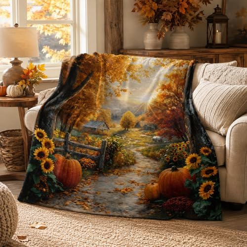 Autumn Country Road Flannel Throw Blanket 80X60in - Image 4