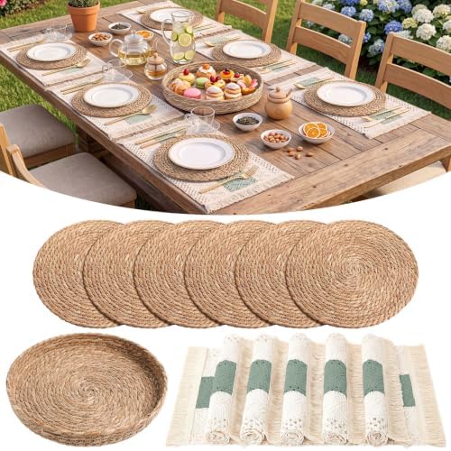 6 Set Boho Kitchen Dining Decoration for Table Placemat, Sage Green by Gandeer