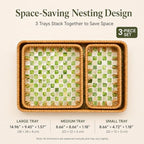 Handwoven Rattan Tray Set of 3 with Mother of Pearl Green Check Inlay - Image 4