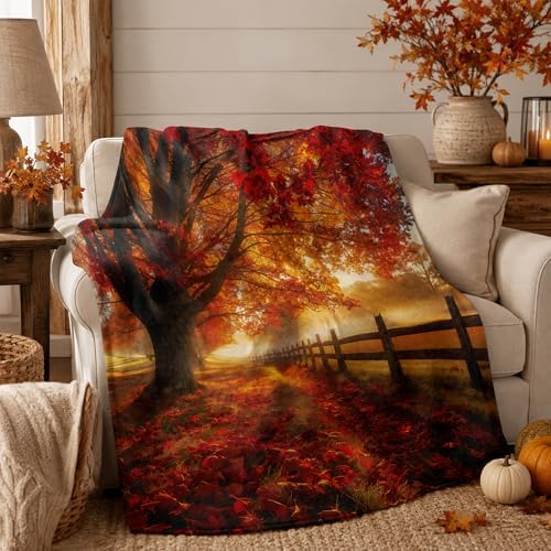 Red Maple Forest Flannel Blanket, 80X60in - Image 3
