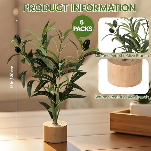 Soulchen 6 Pcs Artificial Olive Tree Branches 12" Tabletop Tree with Base - Image 2