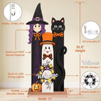 Halloween Welcome Sign with LED Lights, 36" Wooden Standing Sign, Witch Black Cat Ghost Design, Front Porch Decor for Outdoor Indoor Yard Garden Party - Image 2