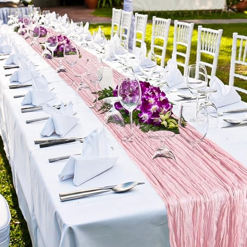 LemonRoad 4 Pcs Cheesecloth Table Runners Boho Gauze Fabric,Dusty Pink - Image 4