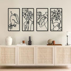 Black Metal Abstract Wall Art, Minimalist Woman Flower Bathroom Wall Decor by BakovityOutdoorGlovesGear