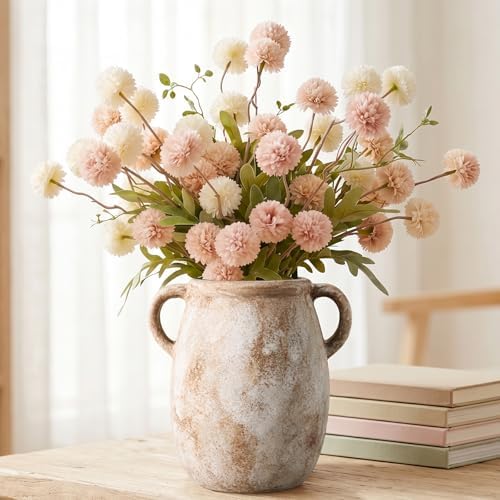 Ceramic Flower Vase with Handles, 7.9in Farmhouse Table Rustic Vases, Waterproof Pottery Clay, Flower Terracotta Vases for Home Decor, Living Room,Table, Handcrafted (Terracotta) - Image 4