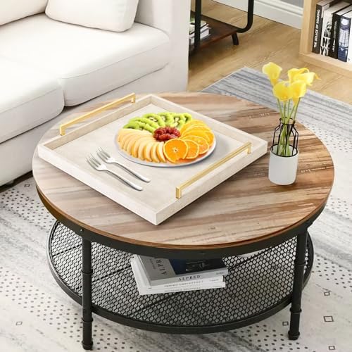 Large Ottoman Tray for Coffee Table,Square Shagreen Leather Decorative Tray with Gold Handles for Living Room Decor - Image 7