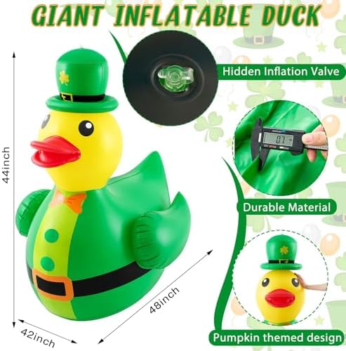 Hungdao 1 Pc 4 ft St. Patrick's Day Inflatable Duck Giant Blow up Rubber Duck with Lucky Shamrock Hat for St. Patrick's Day Golf Cart Parade Outdoor Yard Lawn Decorations (Air Pump Not Included) - Image 4