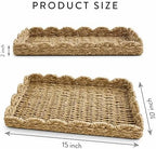 Rectangular Wicker Tray for Decor 15x10 in, Handwoven Seagrass Rattan Tray with Scalloped Edge for Kitchen Bathroom Living Room, Large Rattan Basket Storage Home Décor - Image 3