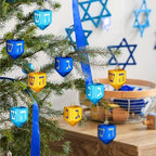 Chunful 24 Pieces Hanukkah Hanging Ornaments for Tree Jewish Dreidel Ornaments Small Hanukkah Chanukah Dreidel Tree Decoration Plastic Decorative Decoration for Home Christmas Party Supplies - Image 2