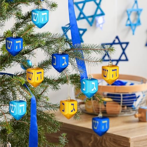 Chunful 24 Pieces Hanukkah Hanging Ornaments for Tree Jewish Dreidel Ornaments Small Hanukkah Chanukah Dreidel Tree Decoration Plastic Decorative Decoration for Home Christmas Party Supplies - Image 2