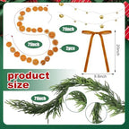 Daifunli 6FT Christmas Garland Vintage Dried Orange Bows Bells - Image 2