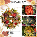 Fall Wreaths for Front Door 24 Inch Artificial Autumn Wreath Rustic Decor - Image 5