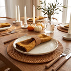 6 Pcs Rattan Charger Placemats with Napkin Rings Set, Brown - Image 6