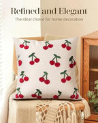 Embroidered Throw Pillow Cover 18x18 Inch - Spring Summer Boho Decorative Pillow Cover with Zipper for Living Room Couch Sofa Bed Aesthetic Design Little Cherry Cushion Pillowcase (Pack of 2) - Image 5