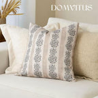 DOMVITUS Floral Throw Pillow Covers 24x24 Inch Set of 2, Block Print Decorative Pillow Covers Vintage Striped Neutral Farmhouse Boho Home Decor for Couch Sofa Bed Living Room, Neutral - Image 4