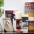 SOFFEE DESIGN 2 Pcs Antique Resin Pillar Candle Holder Sets, Vintage Cylindrical Candlestick Stand Home Decor for Dining, Living Room, Mantel, Table Centerpiece, Retro Red Candleholder Decor - Image 4