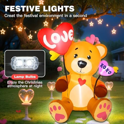 5 FT Valentines Inflatables Outdoor Decorations, Blow up Valentine's Day Love Bear Yard Decor with Hearts, Built-in LED Lights Valentine Holiday Decorations for Outside Lawn Garden Wedding Indoor - Image 6