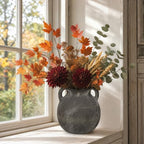 Ceramic Flower Vase with Handles, 6.6in Farmhouse Rustic Brown Vase - Image 2