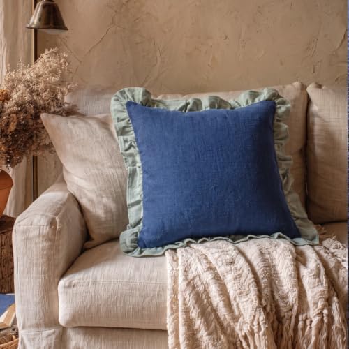 patdrea Vintage Navy Blue Linen Throw Pillow Covers,Set of 2,18"x18"-Kubum - Image 2