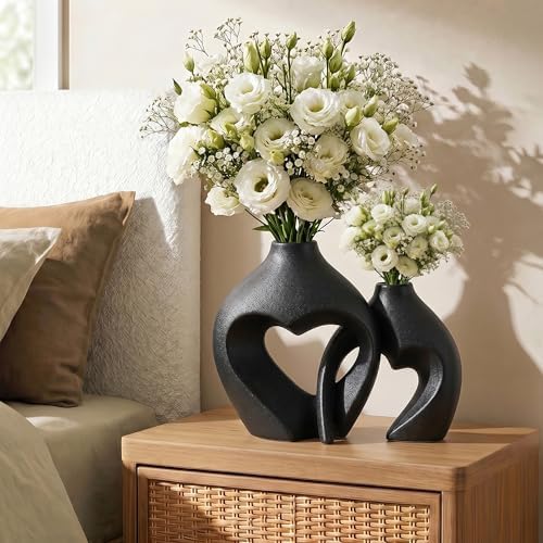 Black Vase Snuggle Hollow Ceramic Vase Set of 2 Modern Vases for Home Decor - Image 6