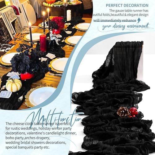 30 Pack Cheesecloth Table Runner 10FT Black Table Runner Boho Gauze Cheese Cloth Table Runners Long Rustic Sheer Table Decorations for Wedding Party Baby Bridal Shower Birthday Holiday Home - Image 6