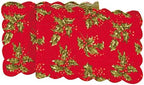 C&F Home Holly Red Holiday Christmas Floral Botanical Green Reversible Oblong Seasonal Quilted Table Runner Large Table Runner Large 14x70 Red by CFHome