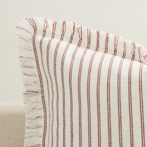 ZWJD Fall Throw Pillow Covers 26x26 Set of 2 Striped Pillow Covers with Fringe Chic Cotton Decorative Pillows Square Cushion Covers for Sofa Couch Bed Living Room Fall Decor,Rust - Image 3