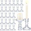 Sieral 24 Pcs Clear Taper Candle Holders 4'' Tall Candlestick Glass Holders Bulk Stripe Decorative Stand Wedding Stick Holder for Anniversary Party Dining Table Festival Decor by Sieral
