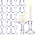 Sieral 24 Pcs Clear Taper Candle Holders 4'' Tall Candlestick Glass Holders Bulk Stripe Decorative Stand Wedding Stick Holder for Anniversary Party Dining Table Festival Decor by Sieral
