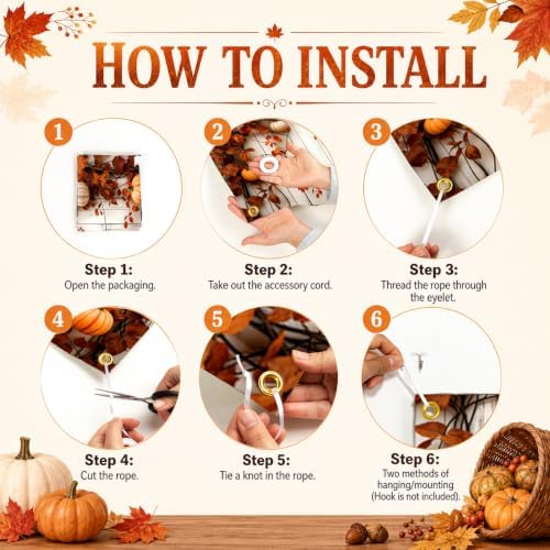 Thanksgiving Garage Door Banner 157.5x70.9in Autumn Pumpkin Vine Backdrop 2D Printed Farmhouse Fall Outdoor Garage Cover with Rope 10 Grommets for Home Yard Decor - Image 5